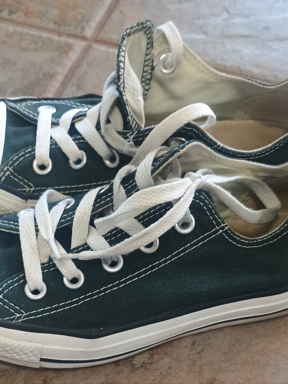Converse All Star Canvas Low-Top Kids Sneakers - Dark Green with White Laces